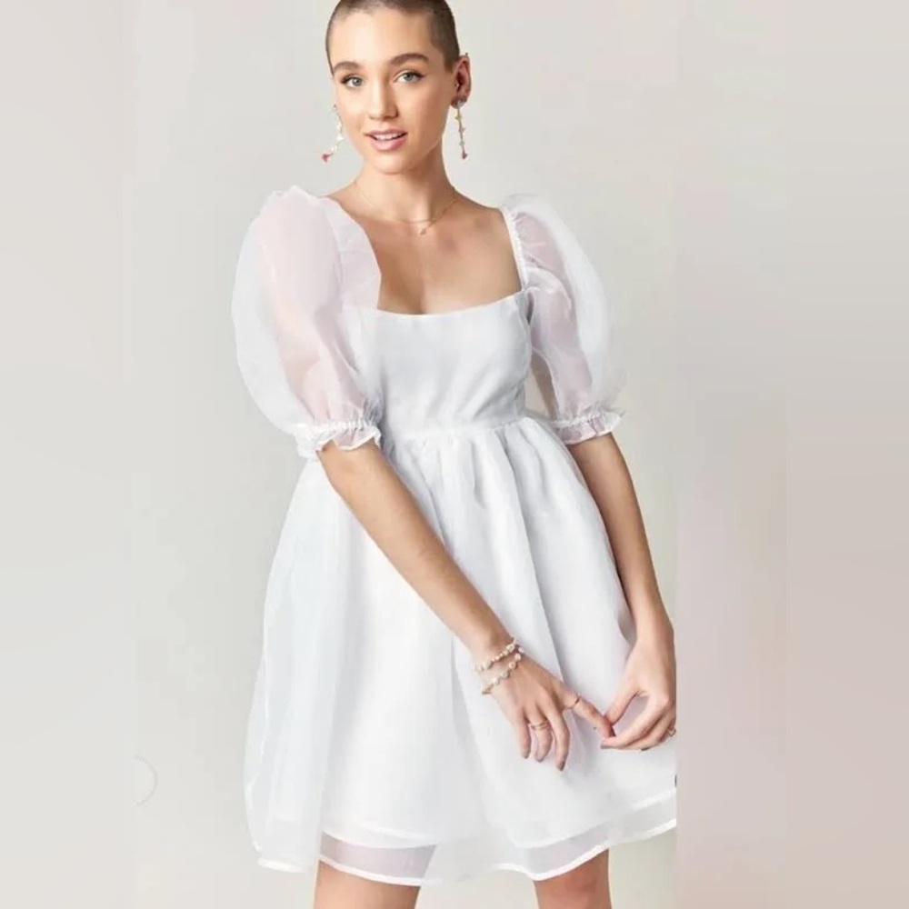 Francesca’s (Audrey Parks) White Ina Puff Sleeve Dress | Size Small